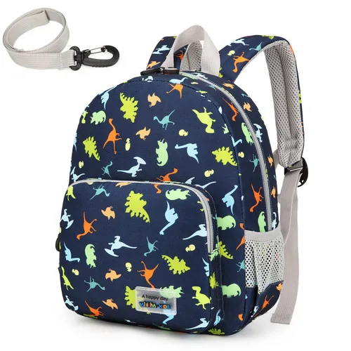 Vista 12 de willikiva Mochila de dinosaurio 3D para niños y niñas, mochila impermeable con arnés de seguridad preescolar (azul oscuro)