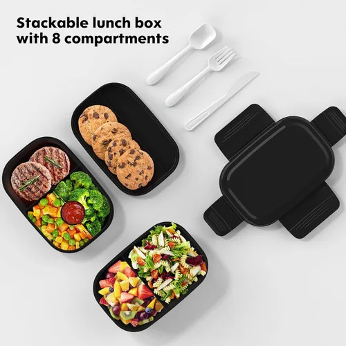 Vista 2 de HOMETALL Caja Bento para Adultos, Envases de Almuerzo para Hombres y Mujeres con 8 Compartimentos, Envases de Almuerzo con Utensilios, 1900ML/51 OZ