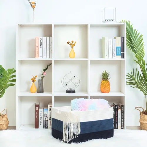 Vista 4 de MINTWOOD Design Canasta de Manta Extra Grande de 22 Pulgadas para Sala de Estar, Canasta de Almacenamiento de Cuerda Tejida Rectangular con Asas