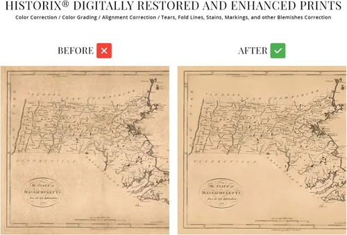 Vista 3 de HISTORIX Vintage 1796 Map of Massachusetts - Arte de pared vintage de 18 x 24 pulgadas - Mapa de Massachusetts
