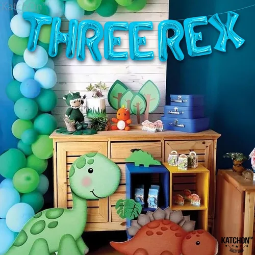 Vista 8 de Globos azules grandes de 16 pulgadas Tres Rex decoraciones de cumpleaños
