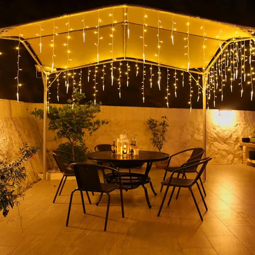 Vista 4 de LYHOPE Luces de Carámbanos de Navidad, 432 LED de 35.4 pies, 8 Modos de Luces de Carámbanos de Bajo Voltaje con 72 Gotas, Luces Parpadeantes