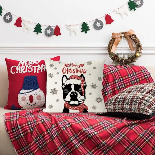 Vista 5 de GAGEC Fundas de almohada de Navidad de 18 x 18 pulgadas, fundas de almohada de perro Boston Terrier, fundas de almohada de invierno para Navidad