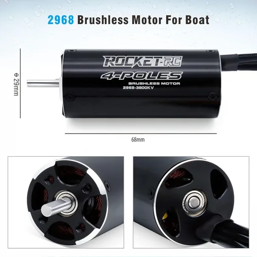 Vista 4 de Surpass Hobby 2968 3800KV Motor sin escobillas Diseño de 4 polos con chaqueta de refrigeración por agua para barco RC (3800KV)