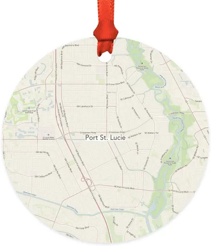 Vista 34 de Andaz Press Mapa de la ciudad de Estados Unidos redondo de madera natural MDF ornamento de Navidad, Akron, Ohio Vintage Mapa, 1 paquete, larga