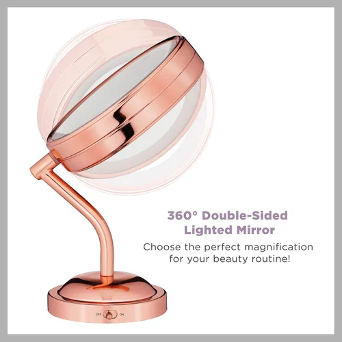Vista 3 de Conair Espejo de maquillaje iluminado con aumento, espejo de tocador LED, espejo de aumento 1X/5X, espejo de doble cara, funciona con batería, oro