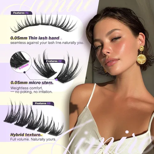 Vista 3 de Wispy Lash Racimos de Pestañas de Aspecto Natural Manga, Extensiones de Pestañas en Racimo de 0.39-0.630 in, Extensiones de pestañas en racimo en D