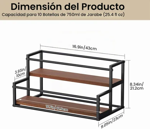 Vista 4 de THYGIFTREE - Estante para jarabe de café de 2 niveles Marrón de 2 niveles