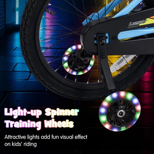 Vista 5 de Olakids Bicicleta de 16 18 pulgadas para niños con luces, ruedas de Azul