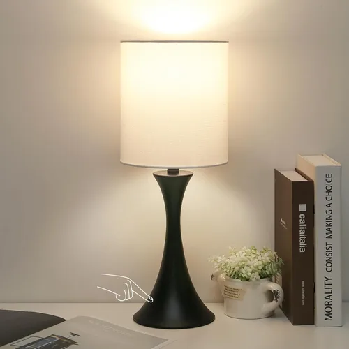Vista 17 de Lámpara táctil para dormitorio, lámpara de mesa dorada regulable en 3 vías con pantalla estrellada negra, lámpara decorativa de mesita de noche Base