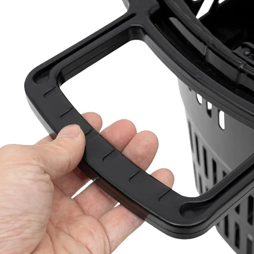 Vista 8 de Carrito de compras de 6 piezas, 35L/9.2 galones grande de plástico negro con 4 ruedas y asa, cesta de compras portátil independiente