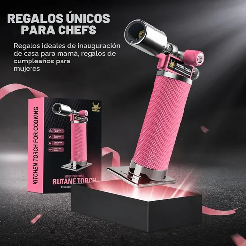 Vista 6 de RAVS Antorcha de Butano, Encendedor Antorcha de Metal Rosa con Llama Ajustable, Antorcha de Alimentos para Hornear, BBQ, Postres, Rellenos
