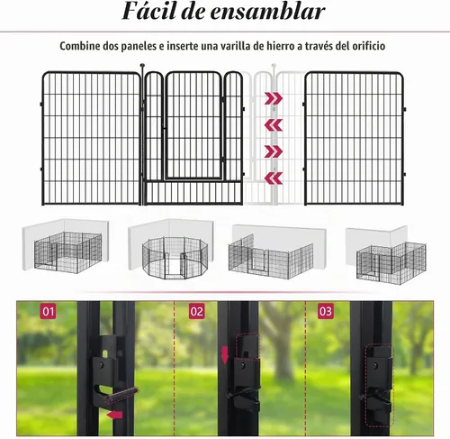 Vista 4 de Corralito para perros, 40 pulgadas, 8 paneles, valla para perros al aire libre, resistente, corral para perros grandes, medianos y pequeños, corral