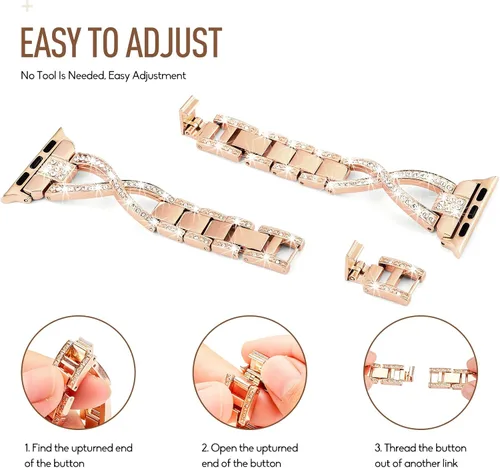 Vista 2 de for Apple Watch Band 38mm 40mm 41mm 42mm 44mm 45mm 46mm 49mm iWatch Bands Series 11 10 9 8 7 6 5 4 3 SE Bling Metal Bracelet Women Dressy Cute Strap