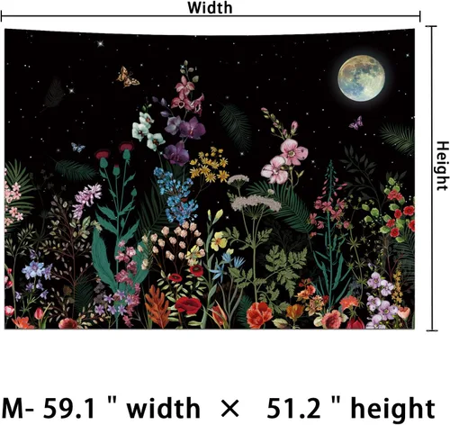 Vista 4 de Generleo Tapiz de plantas florales, tapices vintage, bohemio, flores, mariposas, cielo estrellado, paisaje, naturaleza, paisaje, tapiz para colgar