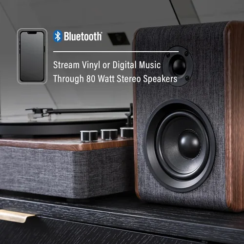 Vista 5 de Crosley CR7501A-CL Nocturne - Tocadiscos Bluetooth de 2 velocidades con altavoces estéreo a juego, color carbón