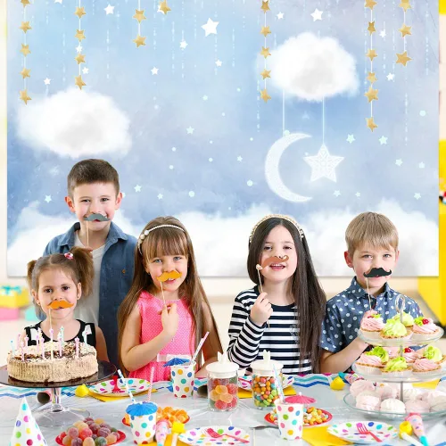 Vista 7 de MEHOFOTO - Telón de fondo de estudio fotográfico de nube azul y blanca, accesorios de fondo de príncipe para cumpleaños, baby shower, decoración