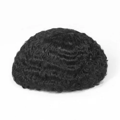 Vista 5 de HAPPY&CC Manejar cabello afro unidad negro hombres cabello humano toupee peluca francesa encaje pieza de pelo sistema de reemplazo para hombres #1