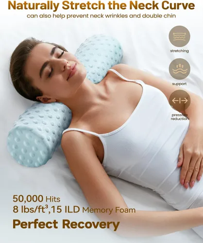 Vista 2 de Almohada redonda de espuma viscoelástica de 5 pulgadas, almohada cervical Velvet Dots Azul