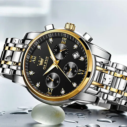 Vista 3 de OLEVS Reloj de pulsera para hombre con esfera multifunción, impermeable, luminoso, analógico, reloj de cuarzo con correa de acero inoxidable