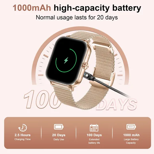 Vista 5 de Relojes inteligentes para mujer (Android y iPhone), reloj inteligente HD de 1.85 pulgadas con llamadas/mensajes/notificaciones, batería de 1000 mAh