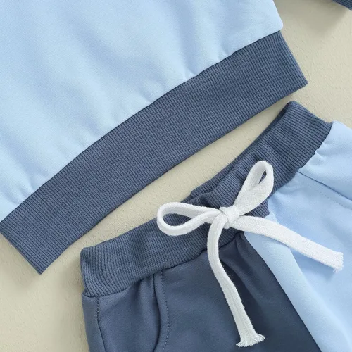 Vista 5 de Thorn Tree Conjunto de sudadera de manga larga para niños pequeños, 2 piezas, para otoño e invierno Conjunto de manga azul y blanco