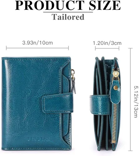 Vista 3 de FALAN MULE - Cartera de cuero auténtico para mujer, pequeña plegable , compacta, con interferencia de radiofrecuencia (RFID)