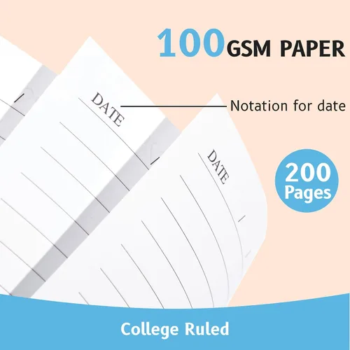 Vista 4 de Yoment Cuaderno de espiral B5 con bolsillos para carpeta, 200 páginas de tapa dura, diario de rayas universitarias, papel grueso de 3.53 oz/m²
