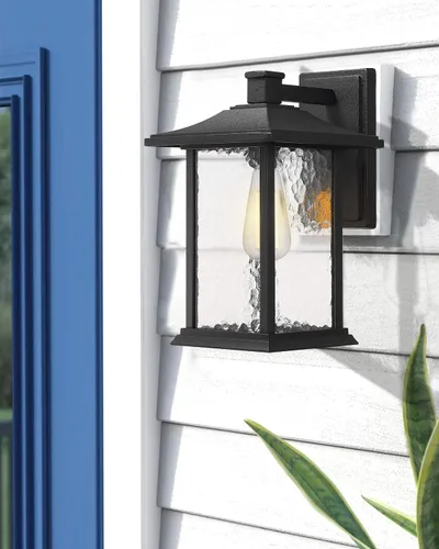 Vista 6 de Beionxii A272W-1PK - Lámpara de pared exterior de 14 pulgadas para el patio de la casa, aluminio fundido negro con cristal de agua