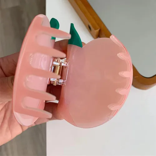 Vista 3 de Pinzas de garra de manzana, pinzas de pelo de melocotón jugoso, pinzas de pelo de frutas, pinzas de pelo de acetato para mujeres, pinzas pequeñas
