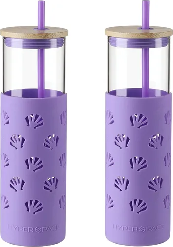 Vista 11 de Hyperspace Botella de agua de vidrio de 20 onzas con funda protectora de silicona y tapa de bambú, vasos de viaje con pajita, sin BPA