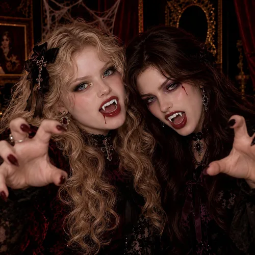 Vista 7 de Dientes de vampiro, colmillos de vampiro realistas para Halloween, cosplay Blanco perlado cálido
