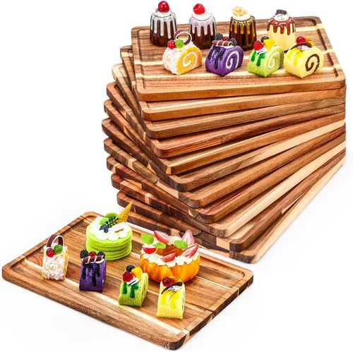 Vista 9 de Roshtia 12 Pcs Bandeja de Servir de Madera de Acacia Rectangular Bandeja de Servir de Madera Platos de Cena de Navidad Tabla de Queso y Charcutería
