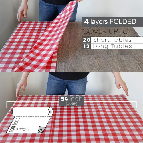 Vista 4 de Neatiffy Rollo de mantel de plástico desechable Mantel impermeable de 54 pulgadas x 108 pies Mantel para mesas rectangulares, cuadradas