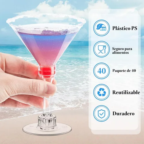Vista 3 de TOFLEN Paquete de 40 vasos de Martini de plástico de 5 onzas, desechables, mini tazas altas de cóctel de plástico para margarita, perfectos