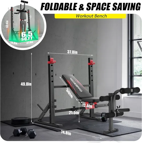 Vista 3 de OPPSDECOR 900LBS Weight Bench Set with Squat Rack Foldable Bench Press Set with Leg Extension & Leg Curl Professional Flat/Incline/Decline Workout