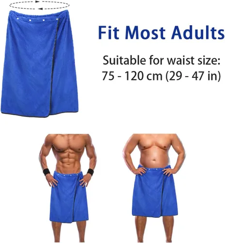 Vista 2 de kilofly 1 toalla de baño ajustable para hombre con cierre a presión, 26 x 54 pulgadas