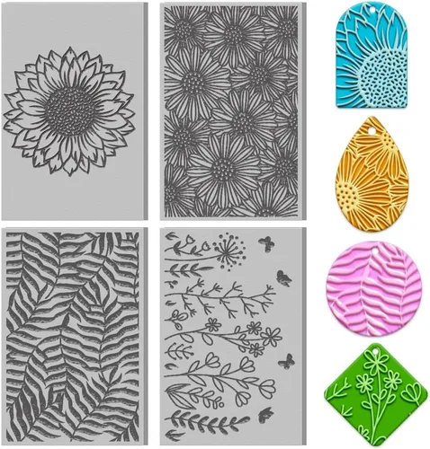 Vista 13 de Juego de 4 láminas de textura de arcilla polimérica para usar con cortadores de arcilla, esteras de textura de arcilla boho, kit de fabricación