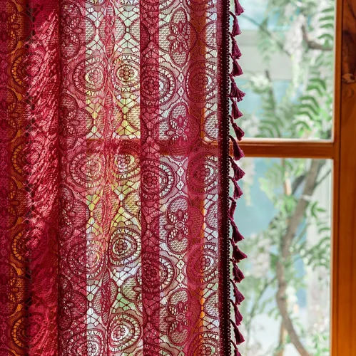 Vista 49 de YJ YANJUN - Cortinas de café boho, 24 pulgadas de largo, 2 paneles, cada una de 59" de ancho x 24" de largo, beige, con crochet, cortinas de cocina