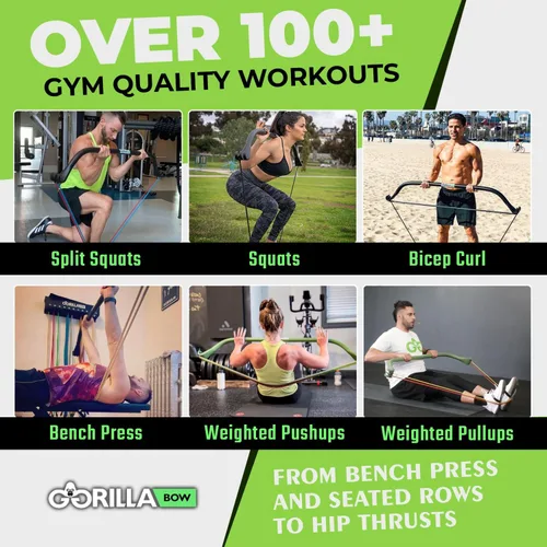 Vista 2 de Gorilla Bow Original All-in-One Portable Home Gym System, Professional-Grade Resistance Band Bar for Strength Training, HIIT & Full Body Workouts