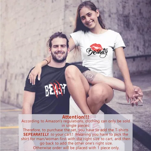 Vista 4 de Beast Beauty - Camiseta a juego para pareja para marido y esposa, camiseta de algodón puro a juego para pareja (paquete de 1 camiseta)