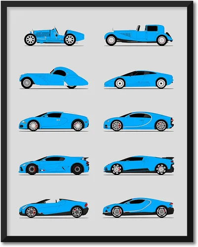 Vista 14 de Custom Car Posters Handmade Poster compatible with Bugatti Generations and Print of Best of Bugatti