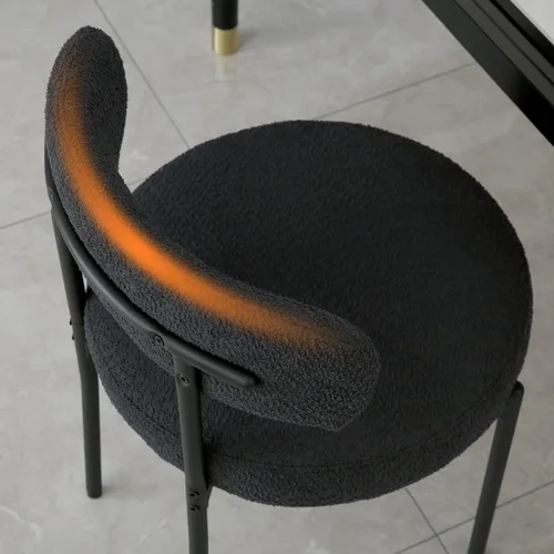 Vista 6 de DYHOME - Juego de 2 sillas de comedor de bouclé negro, sillas de cocina modernas de mediados de siglo con respaldo curvo y patas de metal, sillas