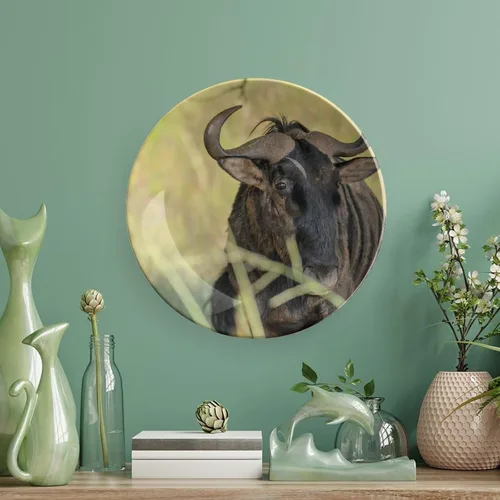 Vista 5 de Plato decorativo para colgar en la pared, plato de cerámica de ñu azul animal, platos divertidos para cena, plato decorativo de mesa, plato