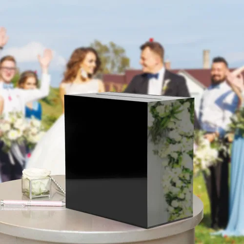 Vista 7 de Fowecelt Caja de Tarjetas de Boda de Acrílico Negro, Caja de Tarjetas DIY Grande en Blanco Sin Imprimir para Recepción de Boda, Fiesta