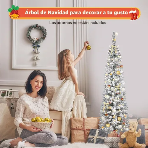 Vista 3 de Árbol de Navidad con nieve artificial, preiluminado con luces cálidas, abeto noble blanco esmerilado, árbol de Navidad artificial delgado