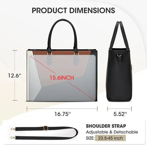 Vista 6 de RAINSMORE Bolsa de mano para laptop para mujer, 15.6 pulgadas, bolsas de trabajo grandes para mujeres, impermeables, para negocios, oficina