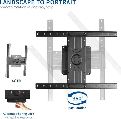 Vista 3 de VIVO Soporte de pared para TV horizontal a vertical para pantallas planas de 37 a 80 pulgadas, soporte giratorio resistente, VESA máximo de 600 x