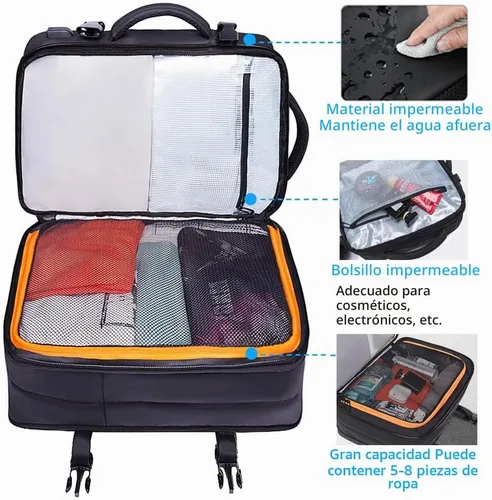 Vista 3 de Mochila de viaje de 35 litros, mochila de mano aprobada para vuelos para bolsa de viaje internacional, resistente al agua, duradera, mochilas