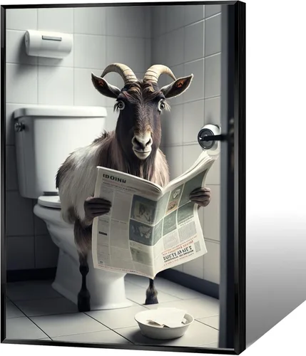 Vista 11 de KOEUIRW Divertido lienzo de baño de vaca de las tierras altas, arte de pared de cuernos largos en blanco y negro en el inodoro, póster estético